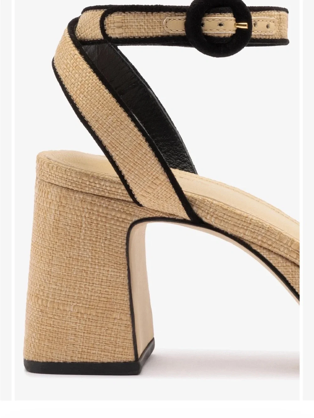 Woven Platform Block Heel Sandals in Natural with Black Trim